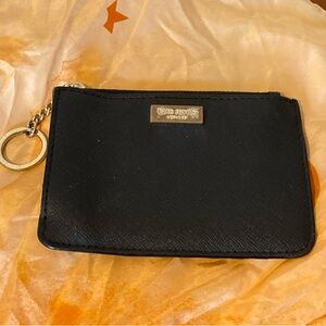 Kate Spade Bitsy Laurel Way Black Leather Wallet Cardholder Keychain Silver